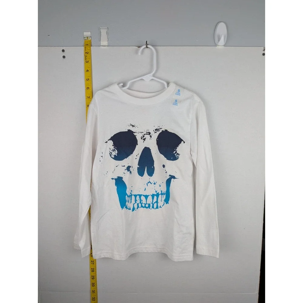 The Children's Place Boys Skull Graphic Long Sleeve Tee White Blue Size S 5/6